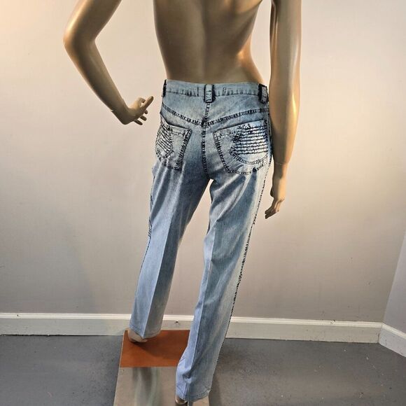 Duran Vintage 80s Acid Wash Pants Womens 28 x 31 Blue Chambray Beads Accents - Picture 8 of 13